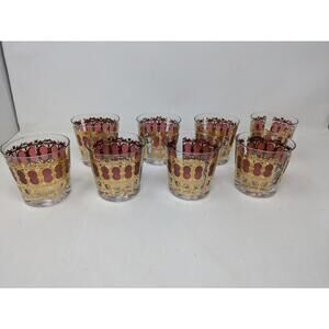 Culver Cranberry Scroll 22k Flared Cocktail Glasses Set Of 7